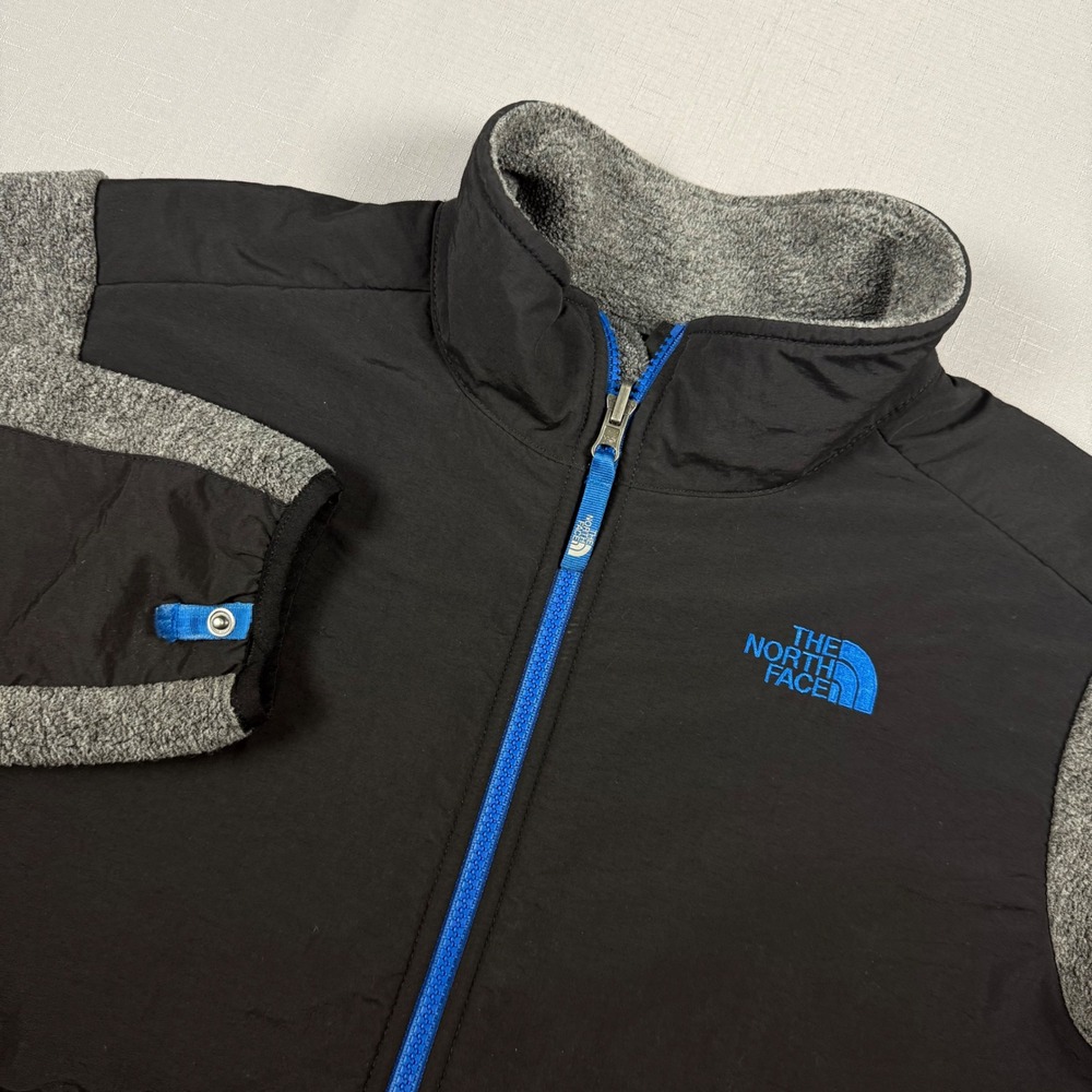 The North Face Boys Denali Fleece Jacket XL 18/20 Grey Black Blue Full Zip